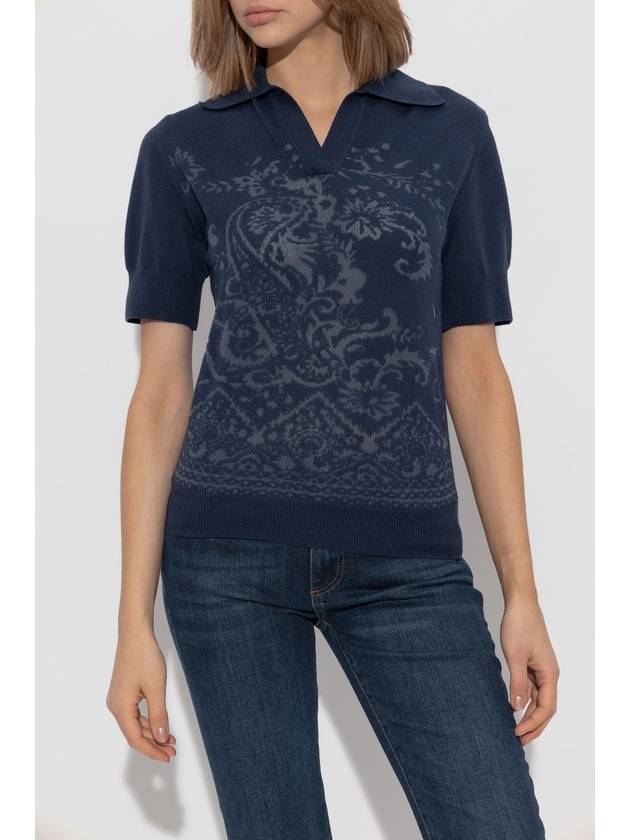 Etro Polo With Decorative Pattern, Women's, Navy Blue - ETRO - BALAAN 3