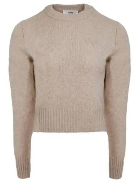 Heart Logo Cashmere Knit Top Beige - AMI - BALAAN 2