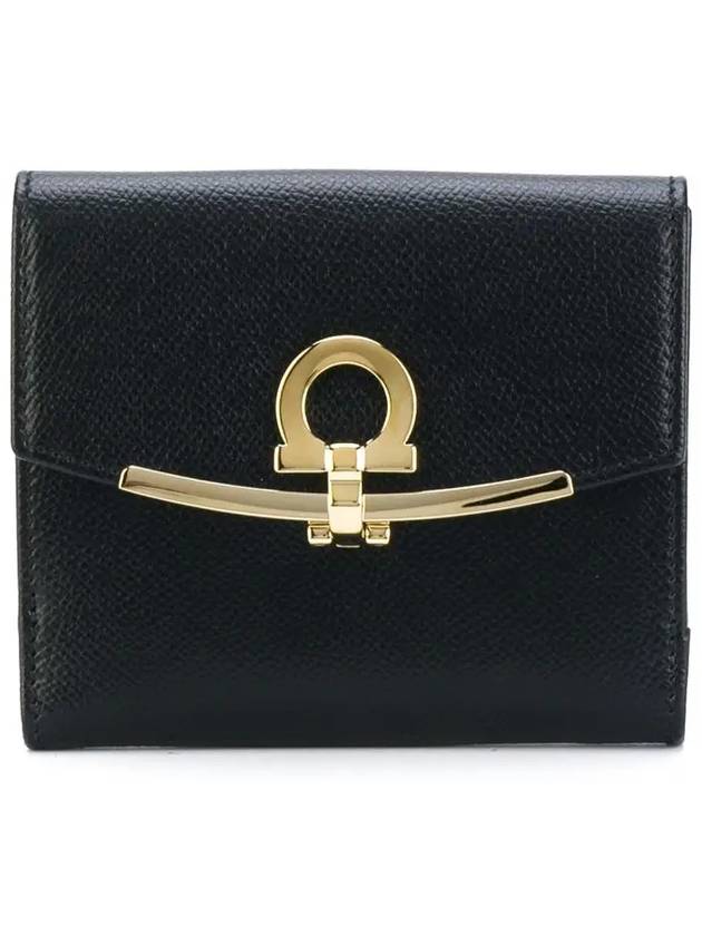 Gancini Leather Half Wallet Black - SALVATORE FERRAGAMO - BALAAN 3