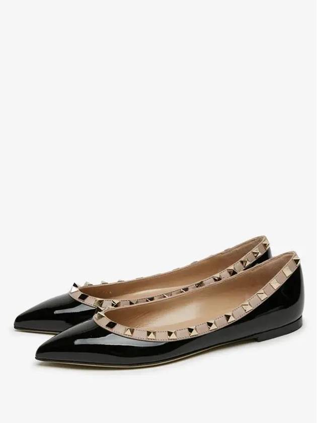 Women's Rockstud Ballerina Glossy Black Flat Shoes 0403 VNW N91 - VALENTINO - BALAAN 3