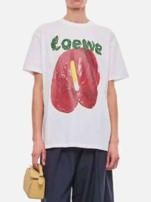 Logo Anthurium Flower Cotton Short Sleeve T-Shirt White - LOEWE - BALAAN 2