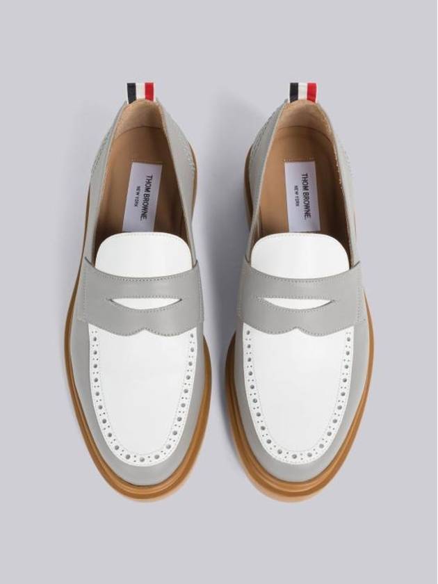 Vitello Calf Leather Penny Loafers White Grey - THOM BROWNE - BALAAN 5