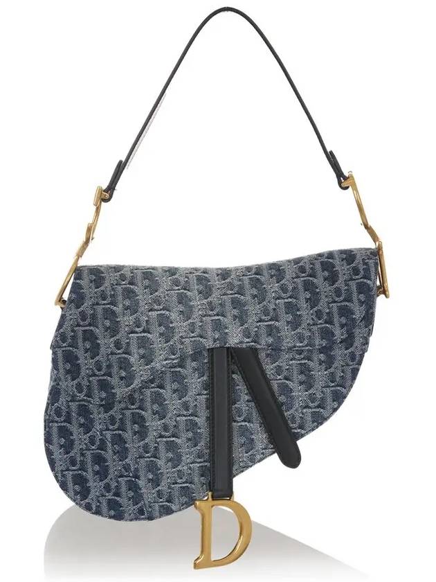 Saddle Strap Denim Oblique Jacquard Shoulder Bag Blue - DIOR - BALAAN 2