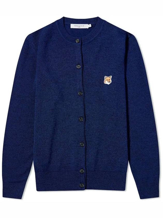 Fox Head Patch Knit Wool Cardigan Navy Melange - MAISON KITSUNE - BALAAN 2