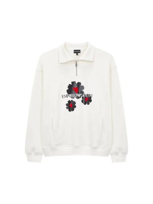 Men s Flower Logo Quarter Zipper Sweatshirt Cream - EMPORIO ARMANI - BALAAN 1