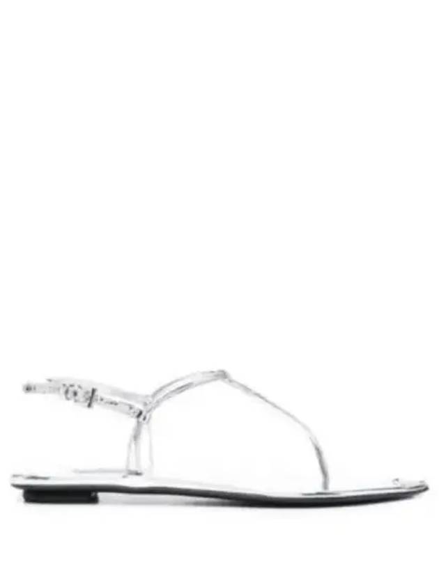 Triangle Logo Brushed Leather Flat Sandals Silver - PRADA - BALAAN 2