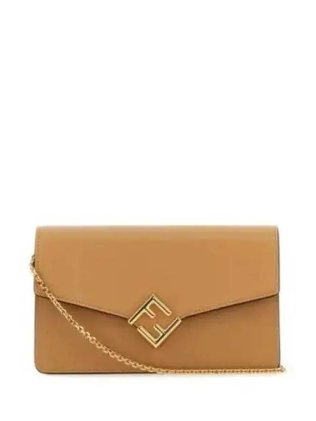 FF Diamond Chain Leather Shoulder Bag Brown - FENDI - BALAAN 2