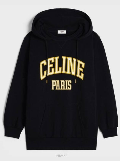 Logo Print Cotton Fleece Oversized Hoodie Black - CELINE - BALAAN 2