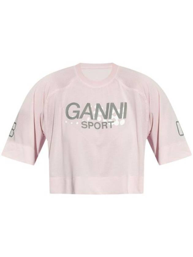 Active Mesh Cropped Short Sleeve T Shirt Lilac Snow - GANNI - BALAAN 2