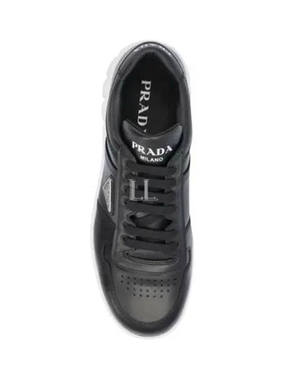 Triangle Logo Leather Low Top Sneakers Black - PRADA - BALAAN 2