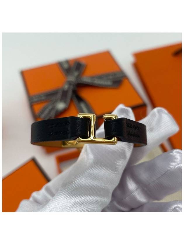 Women s Mini RIVALE Bracelet Black Leather Gold H081181CC - HERMES - BALAAN 8