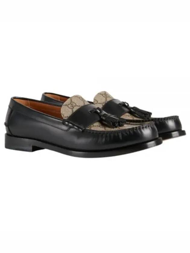 Tassel GG Supreme Canvas Leather Loafers Black - GUCCI - BALAAN 2