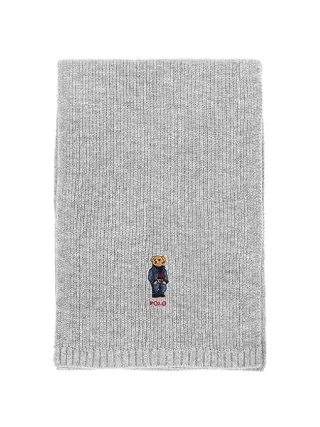 Embroidered Bear Wool Muffler Grey Heather - POLO RALPH LAUREN - BALAAN 3