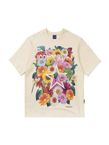 Surrealism Movemet Flower Star Short Sleeve T-Shirt Cream - ICONOGRAPHY - BALAAN 1