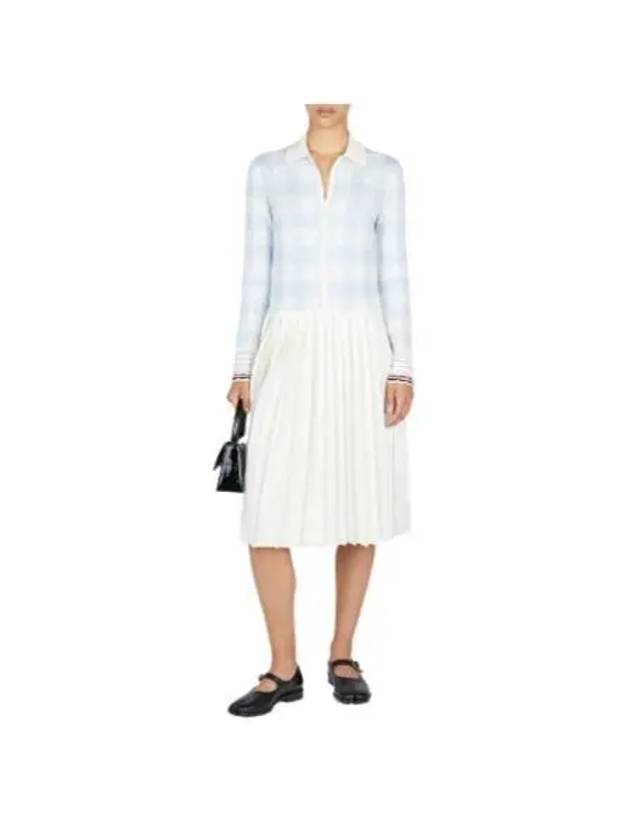 Hairline Check Merino Scalloped Long Dress White - THOM BROWNE - BALAAN 2