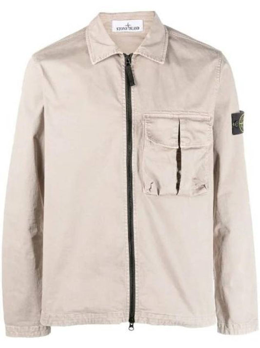 Garment Dyed Stretch Cotton Overshirt Dove Grey - STONE ISLAND - BALAAN 1