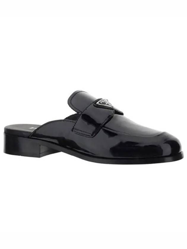 Triangle Logo Patent Leather Mules Black - PRADA - BALAAN.