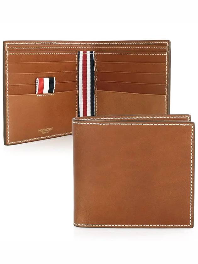 Vacchetta Leather Bill Fold Wallet Natural Brown - THOM BROWNE - BALAAN 3