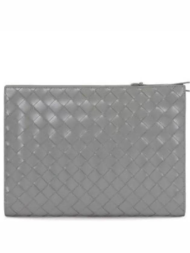 Intrecciato Brushed Strap Clutch Bag Light Grey - BOTTEGA VENETA - BALAAN 2