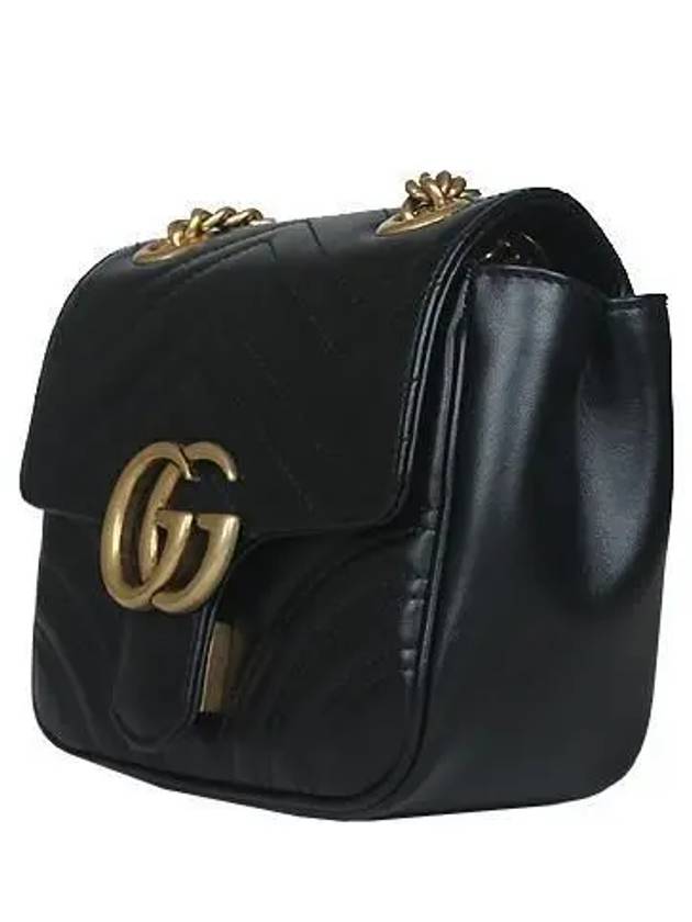 739682 GG gold logo black leather mini matelass marmont chain shoulder bag - GUCCI - BALAAN 3