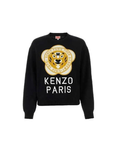 Women's Tiger Academy Wool Knit Top Black - KENZO - BALAAN 2