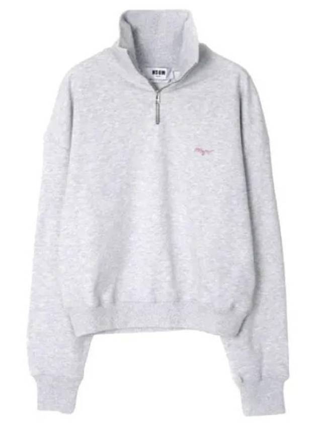 Micro Embroidery Logo Half Zip Cotton Sweatshirt Light Grey - MSGM - BALAAN 2