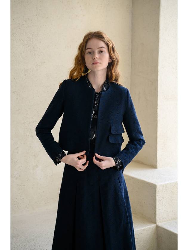 Caisienne Jacquard Setup Crop Jacket_Navy Blue - CAHIERS - BALAAN 7