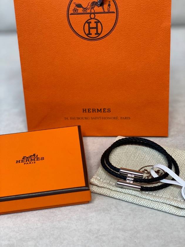 Tunis Tresse Palladium Bracelet Noir - HERMES - BALAAN 4