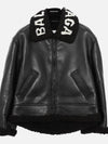 Logo Shearing Leather Jacket Black - BALENCIAGA - BALAAN 4