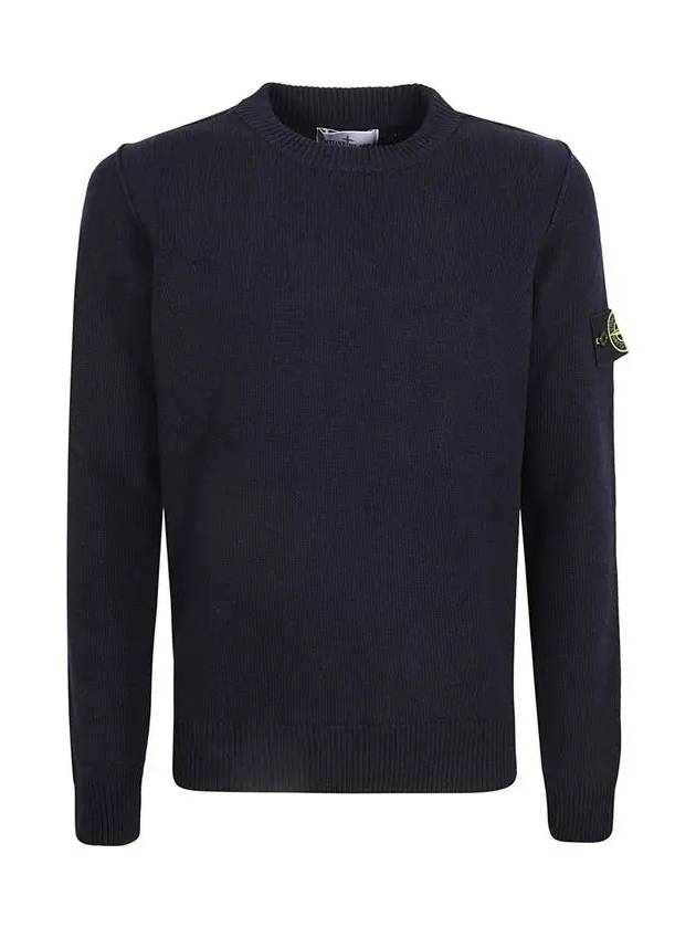 Logo Patch Crew Neck Wool Knit Top Navy - STONE ISLAND - BALAAN 3