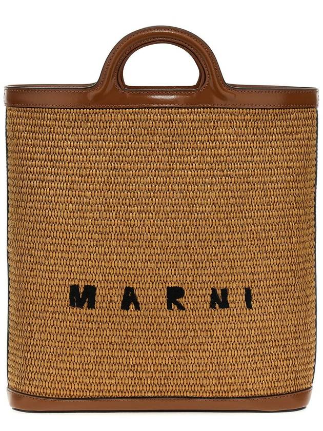 Tropicalia Embroidered Logo Shopper Tote Bag Brown - MARNI - BALAAN 2