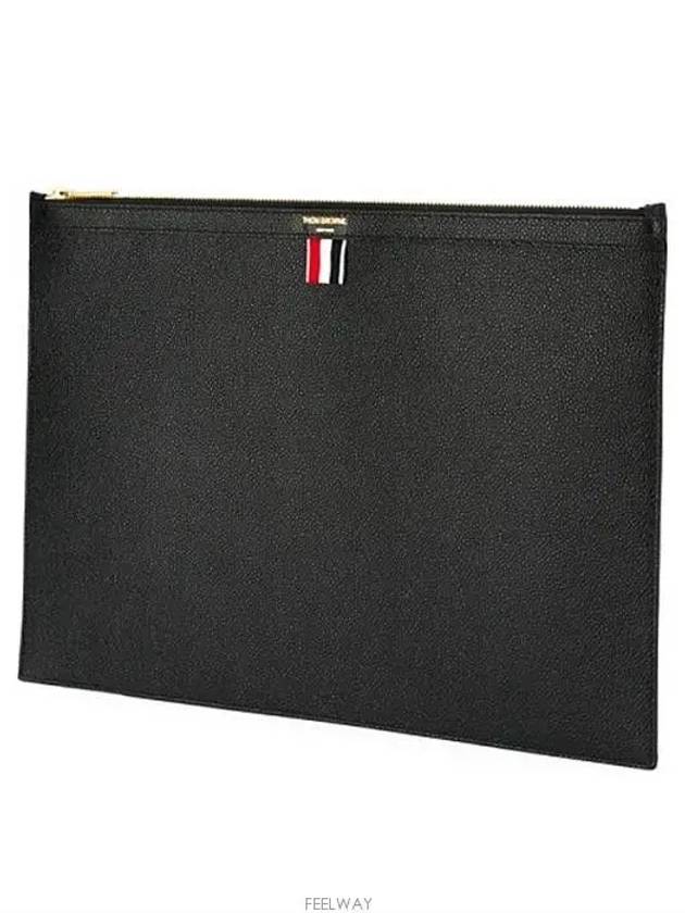 Pebble Grain Leather Large Zipper Laptop Holder Black - THOM BROWNE - BALAAN 5