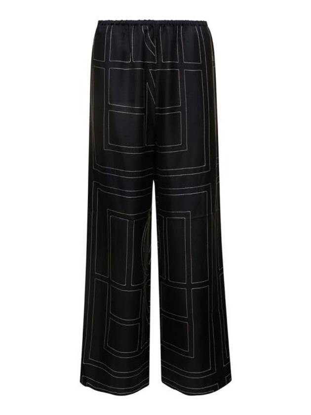 Silk Monogram Print Pyjamas Straight Pants Black - TOTEME - BALAAN 1