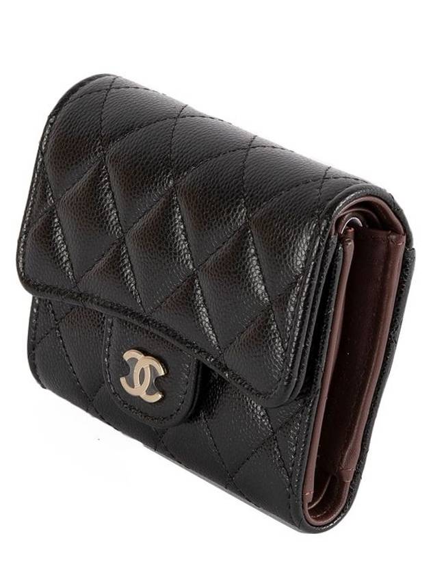 Classic Gold Hardware Small Grained Shiny Flap Half Wallet Black - CHANEL - BALAAN 4