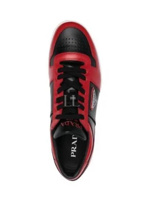 Men's Downtown Triangle Logo Leather Low Top Sneakers Red - PRADA - BALAAN 2