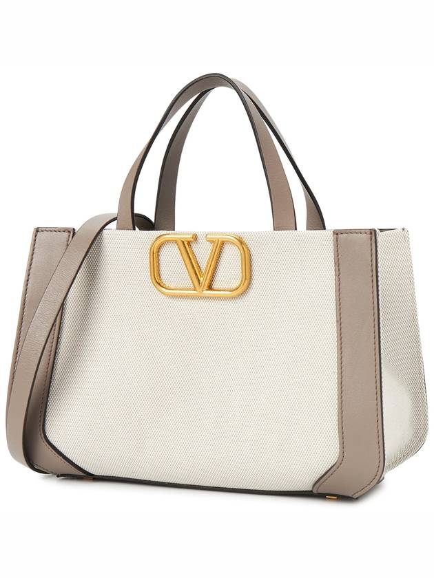 Signature V Logo Bicolor Tote Bag Grey - VALENTINO - BALAAN 3