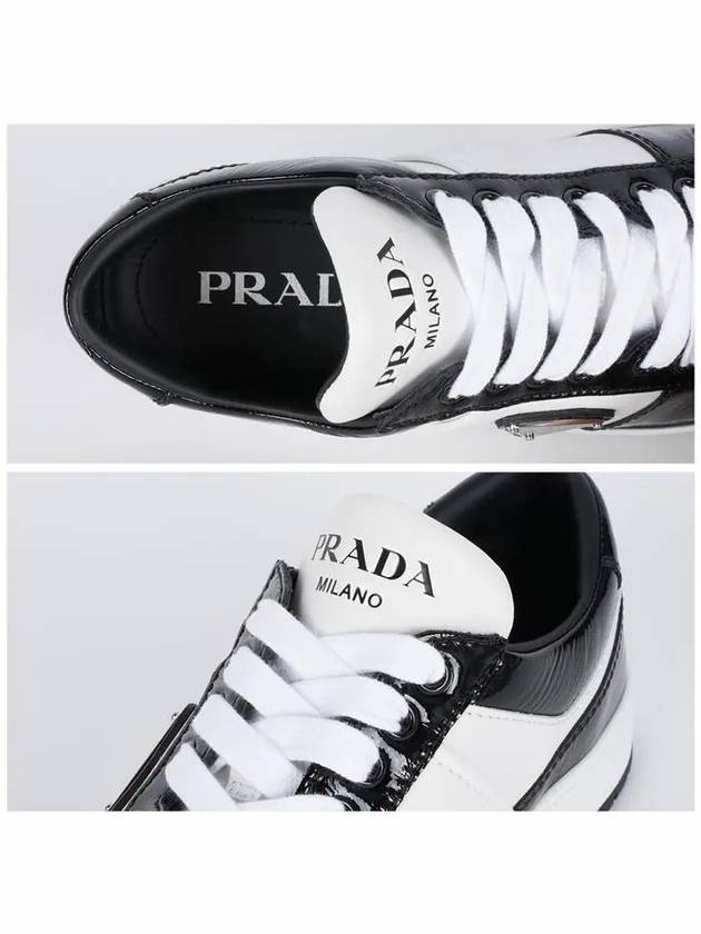 Downtown Leather Low Top Sneakers Black White - PRADA - BALAAN 4