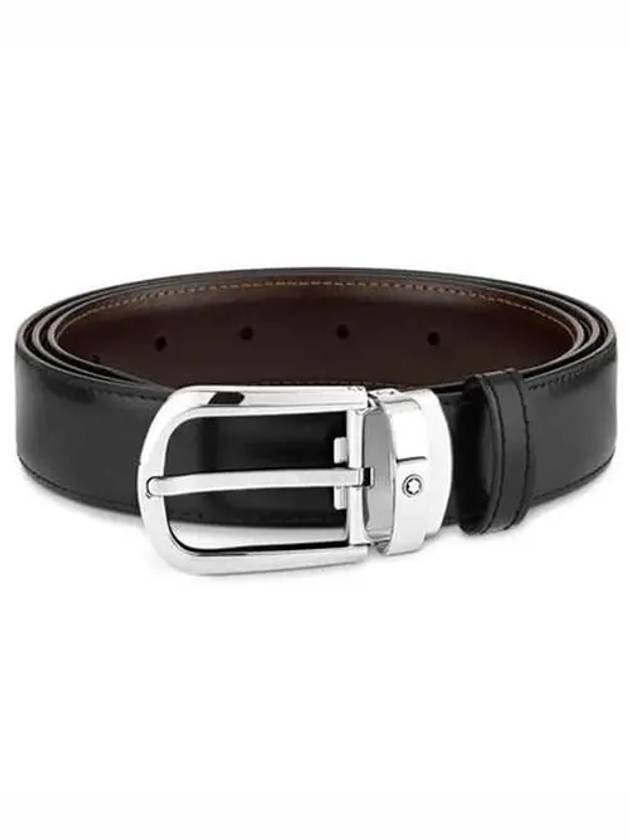 Horseshoe Buckle Reversible Leather Belt Black Brown - MONTBLANC - BALAAN 3