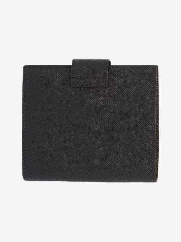 Triangle Logo Saffiano Leather Half Wallet Black - PRADA - BALAAN 3