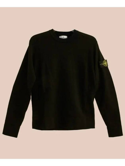 Compass Badge Crewneck Virgin Wool Knit Top Black - STONE ISLAND - BALAAN 2