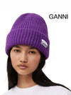 Structured Rib-Knit Beanie Purple - GANNI - BALAAN 6