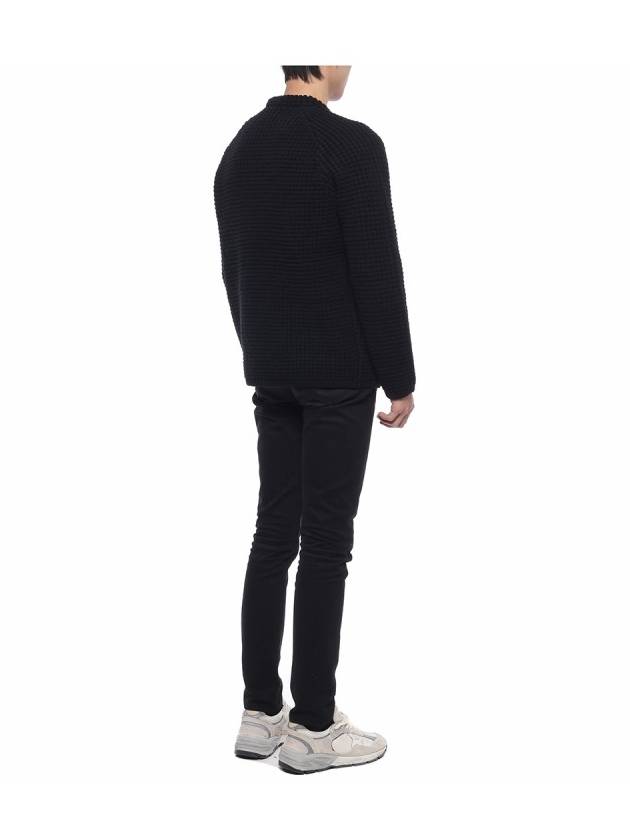 Knotted Ribbed Stitch Pure Wool Crewneck Knit Top Black - STONE ISLAND - BALAAN 7