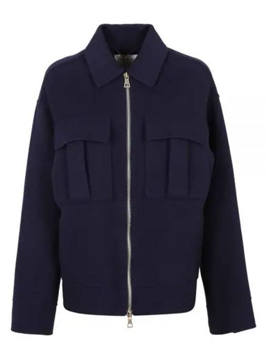 Pisano Pisano Oversized Wool Zip-Up Jacket Navy - MAX MARA - BALAAN 2