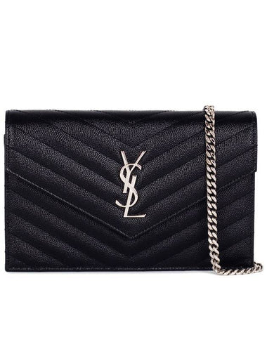 Cassandre Matelasse Envelope Chain Cross Bag In Grain de Poudre Embossed Leather Noir - SAINT LAURENT - BALAAN 1