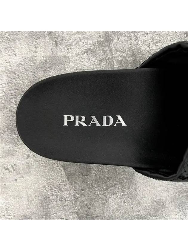 Logo Sequin Rubber Sole Slippers Black - PRADA - BALAAN 7