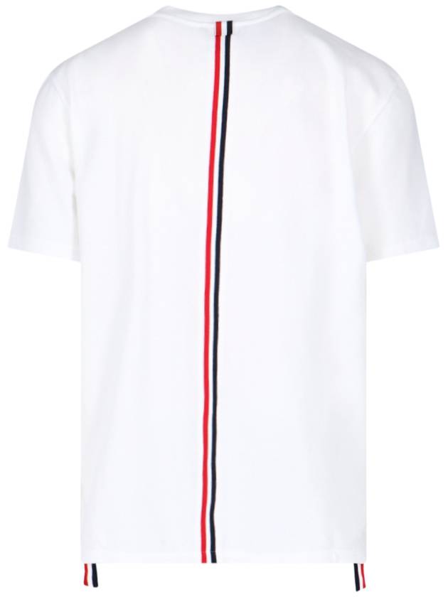 Men's Center Back Striped Short Sleeve T-Shirt White - THOM BROWNE - BALAAN 3