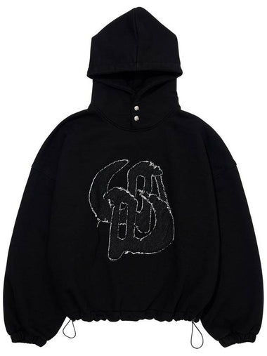 WASHED DENIM APPLIQUE SHORT HOODIE BLACK - DON’T ASK MY PLAN - BALAAN 1