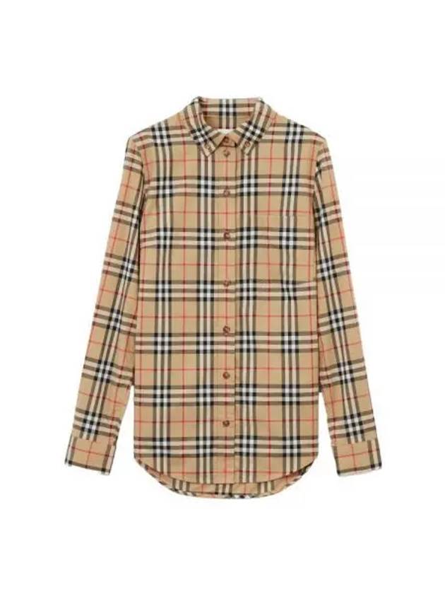 Button Down Collar Vintage Check Stretch Cotton Long Sleeve Shirt Beige - BURBERRY - BALAAN 2