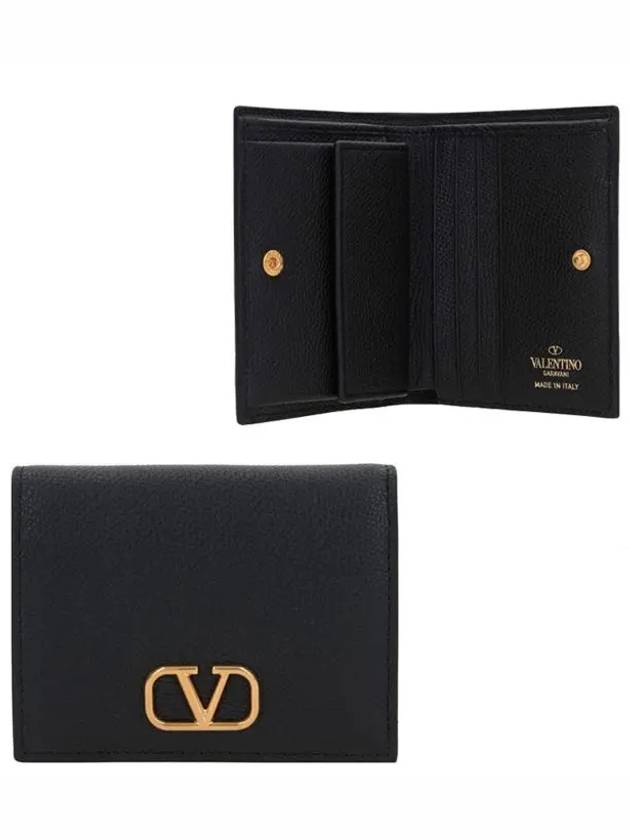 Compact V Logo Signature Calfskin Half Wallet Black - VALENTINO - BALAAN 2