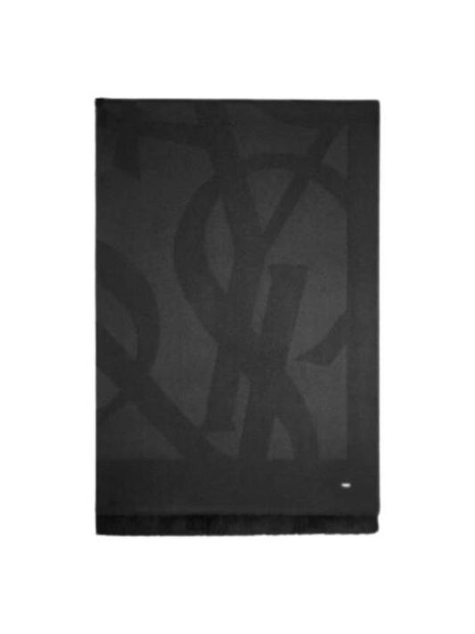 Cassandra Monogram Wool Jacquard Scarf Black - SAINT LAURENT - BALAAN 2